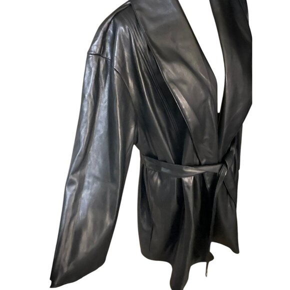 Kenneth Cole Faux Leather Belted Trench Coat - Picture 4 of 8